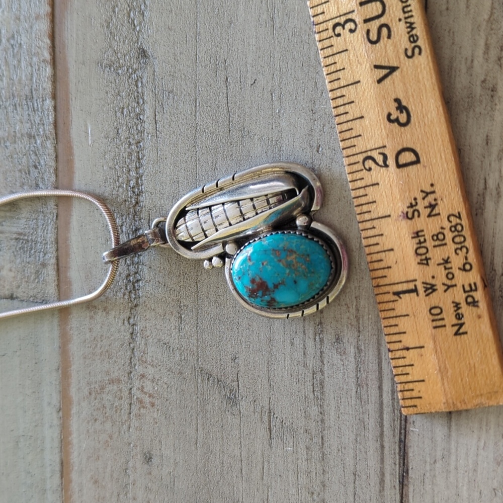 Sold Vintage Native American Navajo Turquoise Pendant Wilson Padilla - Picture 10 of 10